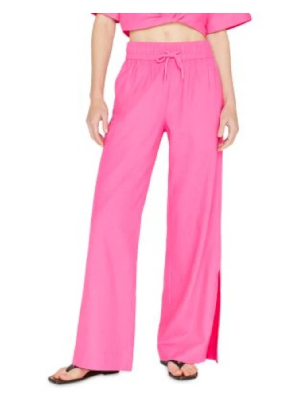 Frame Denim Hot Pink Wide-Leg Drawstring Pants
